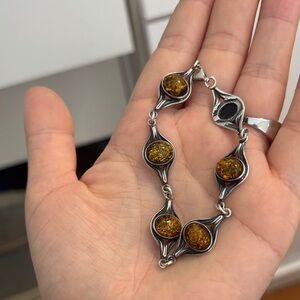 Vintage  Sterling Silver and Amber Bracelet